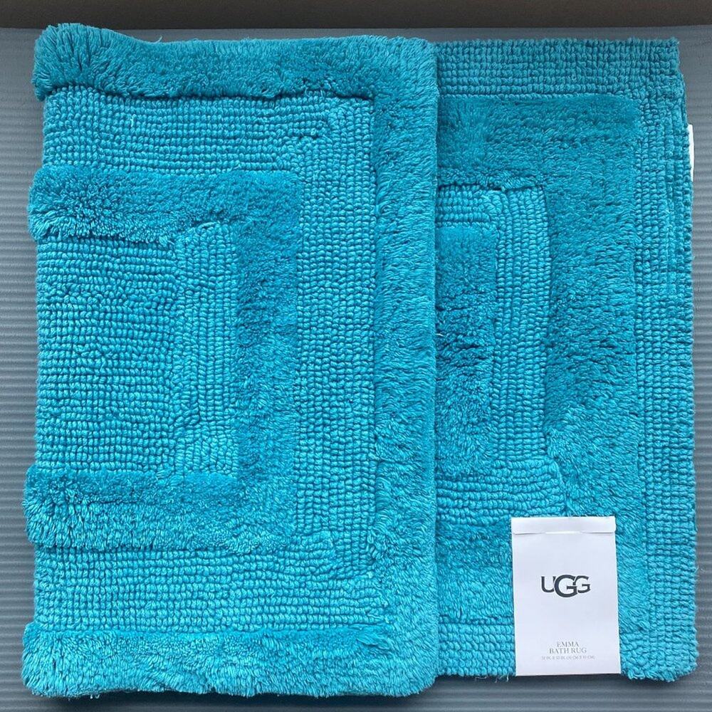 NWT UGG Bath mat Rug Cotton reversible Emma Blue 20x32 in